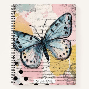 Waterverf Vlinder Blauw Boho Natuur Kunst Notitieboek