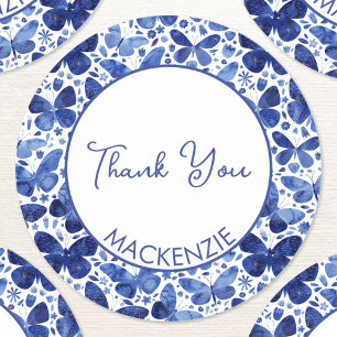 Waterverf Vlinder Blauw Persoonlijke Dankjewel Ronde Sticker