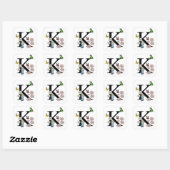 Waterverf Vlinder Bloem Monogram Letter K Vierkante Sticker (Vel)
