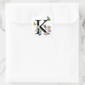 Waterverf Vlinder Bloem Monogram Letter K Vierkante Sticker (Tas)