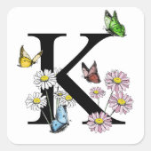 Waterverf Vlinder Bloem Monogram Letter K Vierkante Sticker (Voorkant)