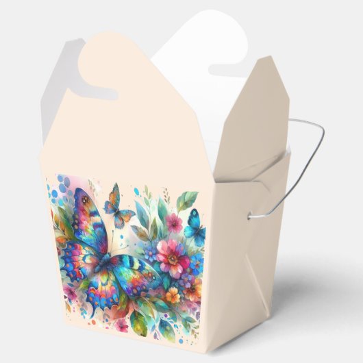 Waterverf vlinder bloembloemen blauw roze bedankdoosjes (Geopend)