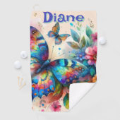 Waterverf vlinder bloementuin gepersonaliseerd golfhanddoek (Insitu)