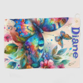 Waterverf vlinder bloementuin gepersonaliseerd golfhanddoek (Horizontaal)