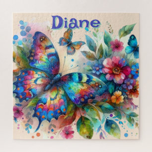 Waterverf vlinder bloementuin gepersonaliseerd legpuzzel