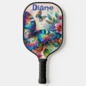 Waterverf vlinder bloementuin gepersonaliseerd pickleball paddle (Achterkant)