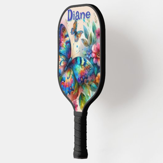 Waterverf vlinder bloementuin gepersonaliseerd pickleball paddle (Links)