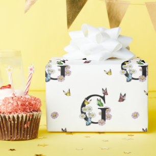 Waterverf Vlinder Bloemige Monogram Letter G   Cadeaupapier