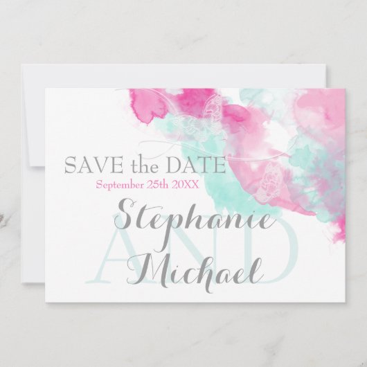 Waterverf Vlinder Cranberry Mint SavetheDate Save The Date (Voorkant)