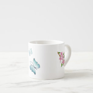Waterverf vlinder en bloesems espresso kop