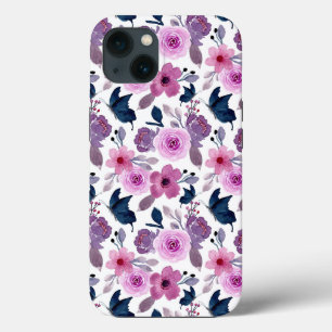 Waterverf vlinder en roze bloemen iPhone 13 hoesje