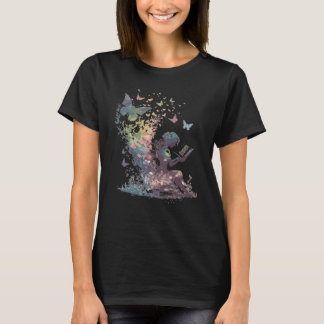 Waterverf Vlinder Fee Leest Boek Bibliotheek  T-shirt