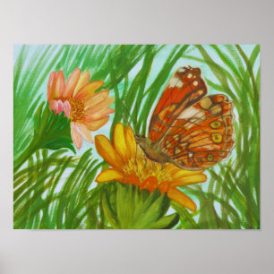 waterverf vlinder in de tuin poster