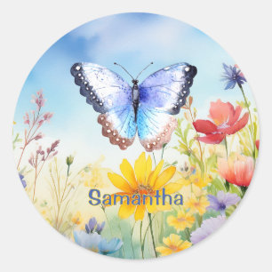  Waterverf vlinder met naam Ronde Sticker
