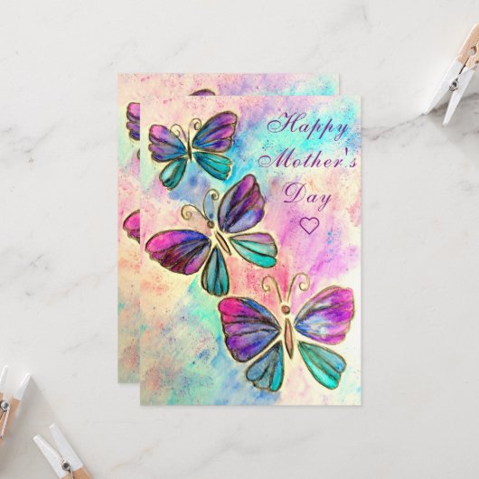 Waterverf Vlinder Moederdag Kaart (Voorkant / Achterkant in situ)