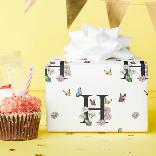 Waterverf Vlinder Monogram Letter H Cadeaupapier (Verjaardagsfeest)