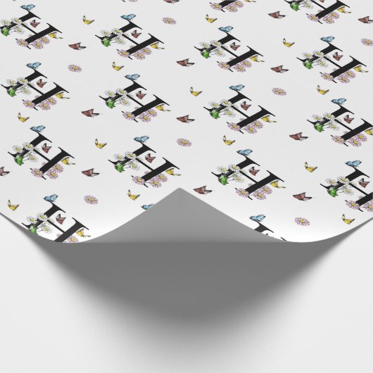 Waterverf vlinder monogram met letter H Cadeaupapier (Hoek)