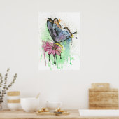 Waterverf vlinder op roze melkbloem poster (Keuken)
