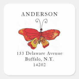 Waterverf vlinder rode handtekening Natuur Tekenin Vierkante Sticker