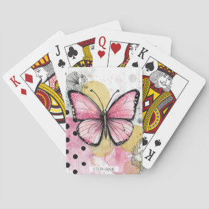 Waterverf Vlinder Roze Boho Natuur Kunst Pokerkaarten