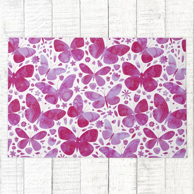 Waterverf vlinder roze deurmat (Magenta hot pink watercolor butterfly pattern doormat)
