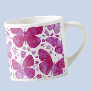 Waterverf vlinder roze espresso kop