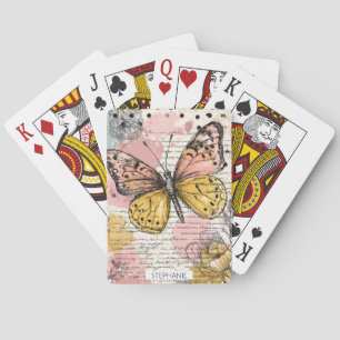 Waterverf Vlinder Roze Goud Boho Natuur Kunst (2) Pokerkaarten