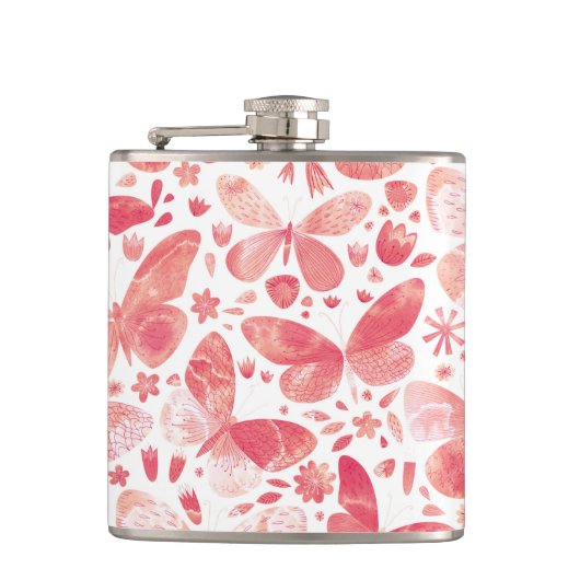Waterverf vlinder roze heupfles (Voorkant)
