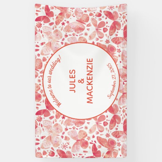 Waterverf vlinder roze spandoek (Verticaal)