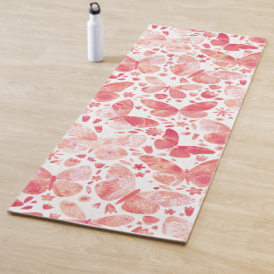 Waterverf vlinder roze yogamat