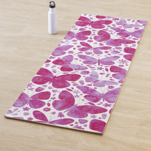 Waterverf vlinder roze yogamat