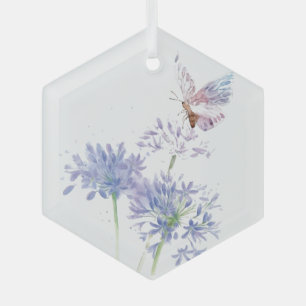 Waterverf vlinderblauw tuinventiel glas ornament