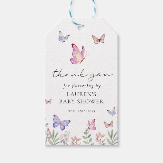 Waterverf Vlinders Baby shower Favor Cadeaulabel (Voorkant)