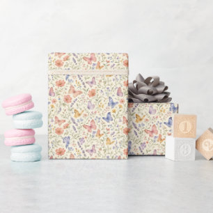 Waterverf Vlinders Bloemen Baby Bruids Bruiloft Cadeaupapier
