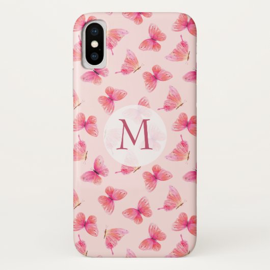 Waterverf Vlinders Blush Monogram Case-Mate iPhone Case (Achterkant)