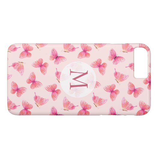 Waterverf Vlinders Monogram Blush Case-Mate iPhone Case (Achterkant (Horizontaal))