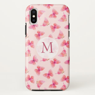 Waterverf Vlinders Monogram Blush iPhone XS Hoesje