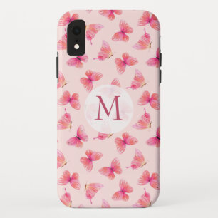 Waterverf Vlinders Monogram Blush iPhone XR Hoesje