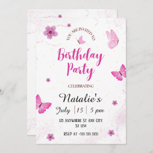 Waterverf vlinders Verjaardagsfeestje Uitnodiging
