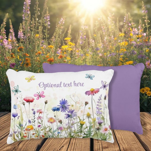 Waterverf Vlinders wildflower bokeh tekst Accent Kussen (Watercolor Butterflies wildflower text Accent Pillow)