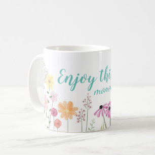 Waterverf Vloeiend venster Geniet van dit moment Koffiemok