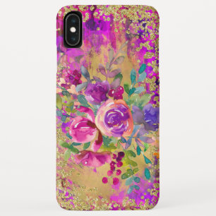 Waterverf Vloer Bouquet op Raspberry Pink iPhone XS Max Hoesje