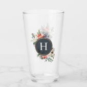 Waterverf Vloer Floral Monogram Kerstmis Glas (Voorkant)