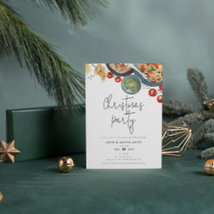 Waterverf Voedsel Pasta Kerstfeest Kaart