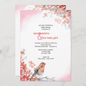 Waterverf vogel in roze uitnodiging (Voorkant / Achterkant)