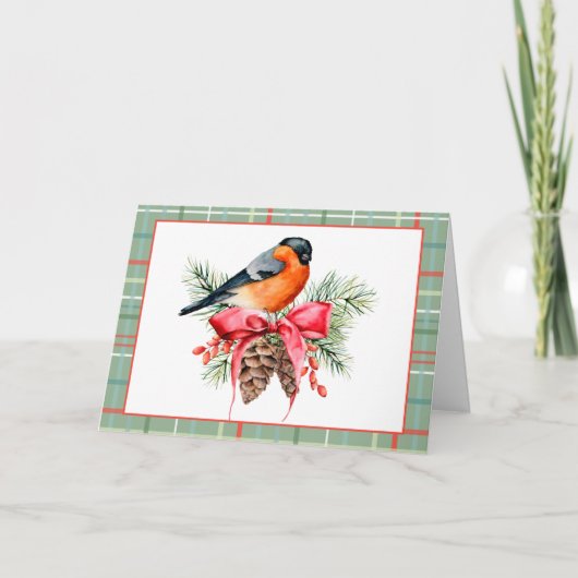  Waterverf Vogel met Pinecones Holiday Kaart (Voorkant)