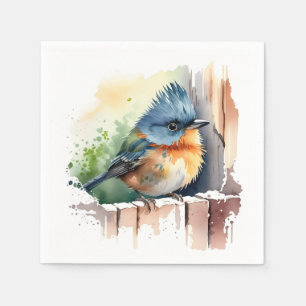 Waterverf vogel op een hek servet