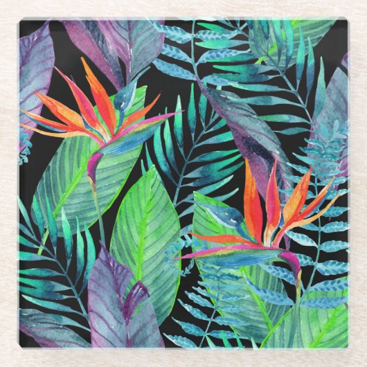 Waterverf vogel van het paradijs 2 glazen onderzetter (Voorkant)