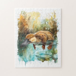 Waterverf vogelbekdier zwemmen in vijver legpuzzel