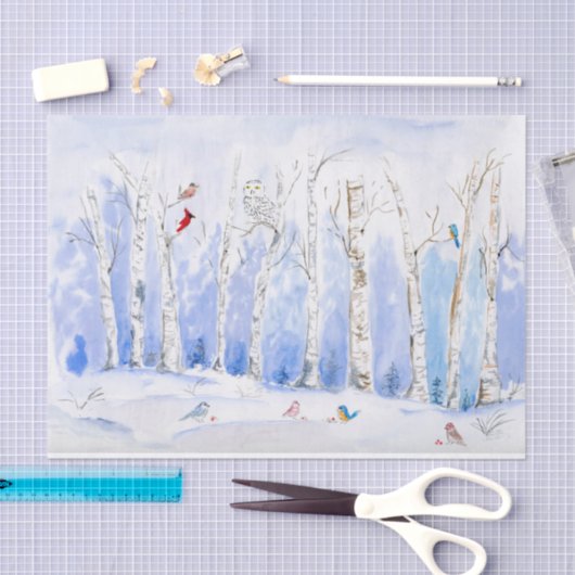 Waterverf vogelbos met vogels tissuepapier (Craft)